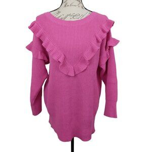 Express | Fuchsia Pink Ruffle Ribbed Oversized Sweater | Size S
